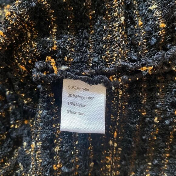 MING WANG Sapphire XL Black Gold Tweed Sparkle Zip Evening Cocktail Party Blazer - Picture 8 of 16